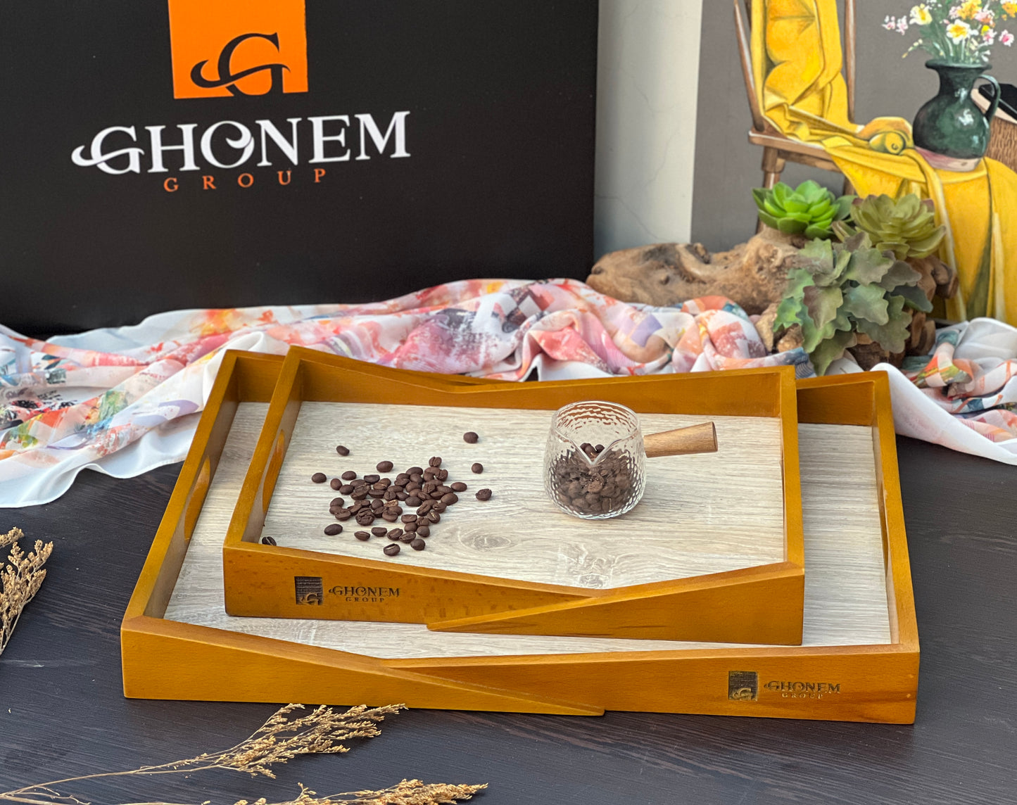 Triangular wooden tray