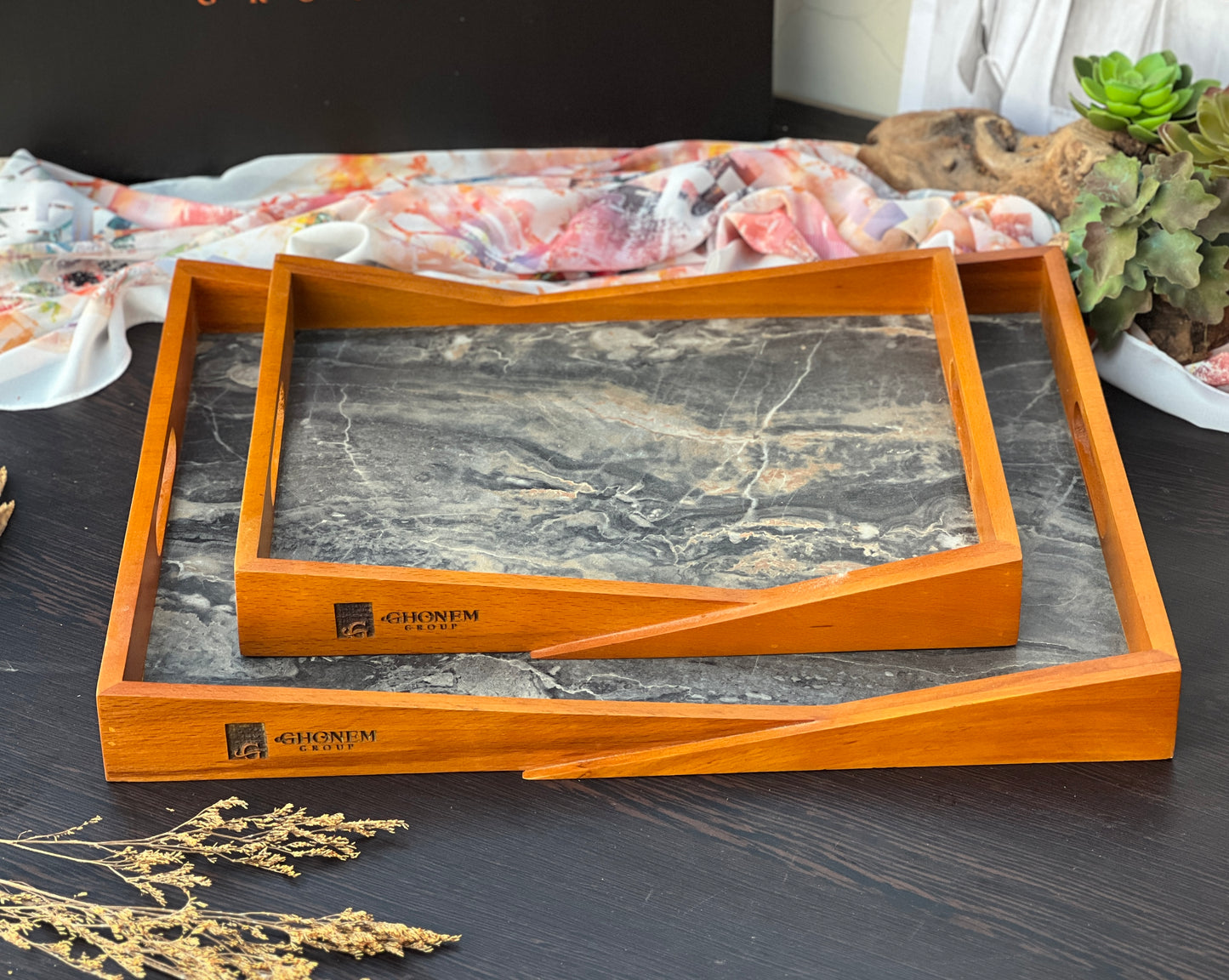 Triangular wooden tray