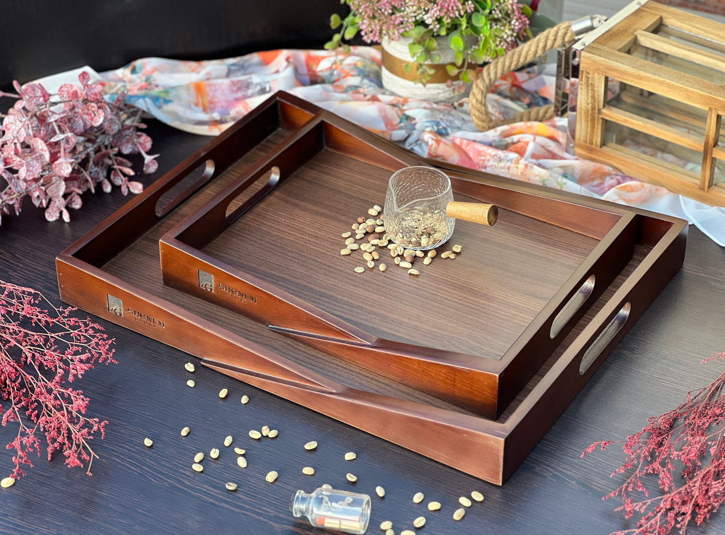 Triangular wooden tray
