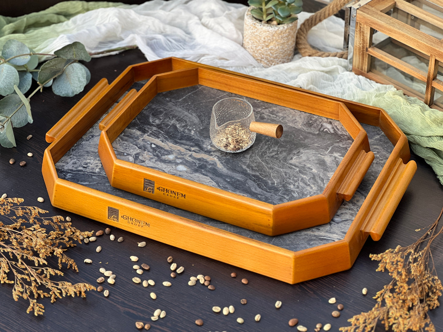 Octagonal wooden tray