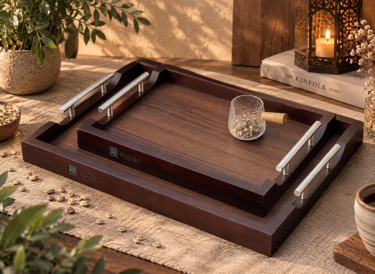 Wooden Tray With Metal Handle - Ghonem Group