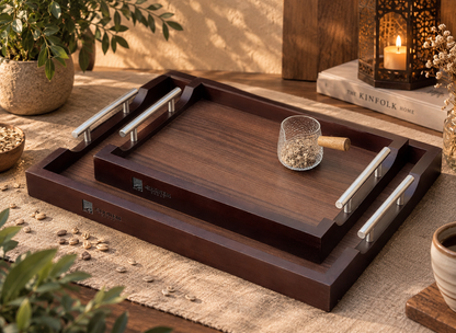 Wooden Tray With Metal Handle - Ghonem Group