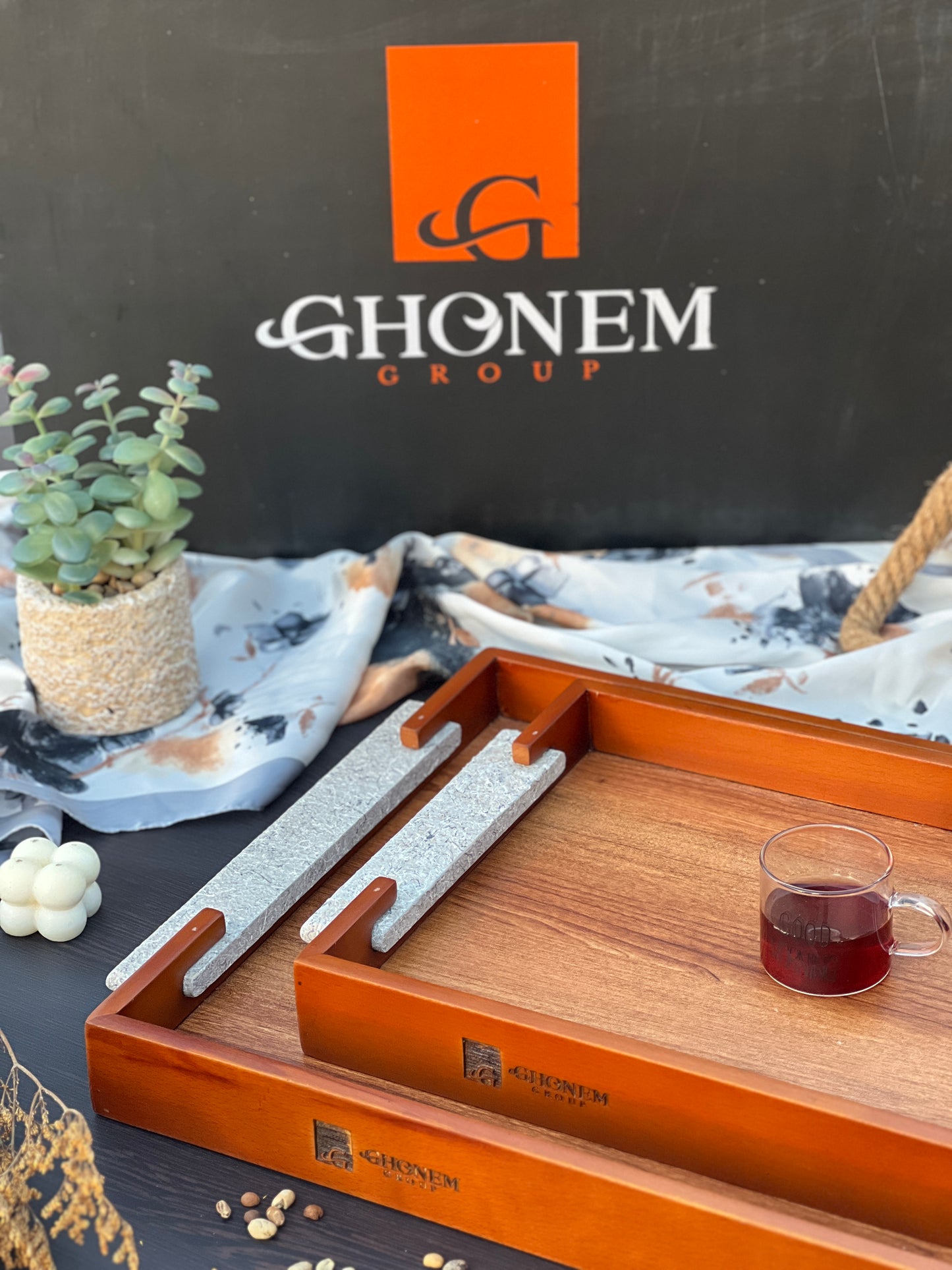 Granite Handle Wooden Tray