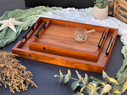 Wooden Tray With Metal Handle