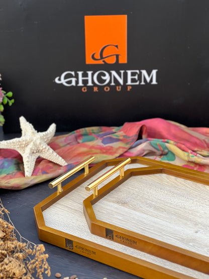 Octagonal Wooden Tray With Metal Handle