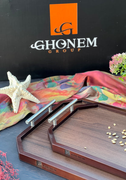 Octagonal Wooden Tray With Metal Handle