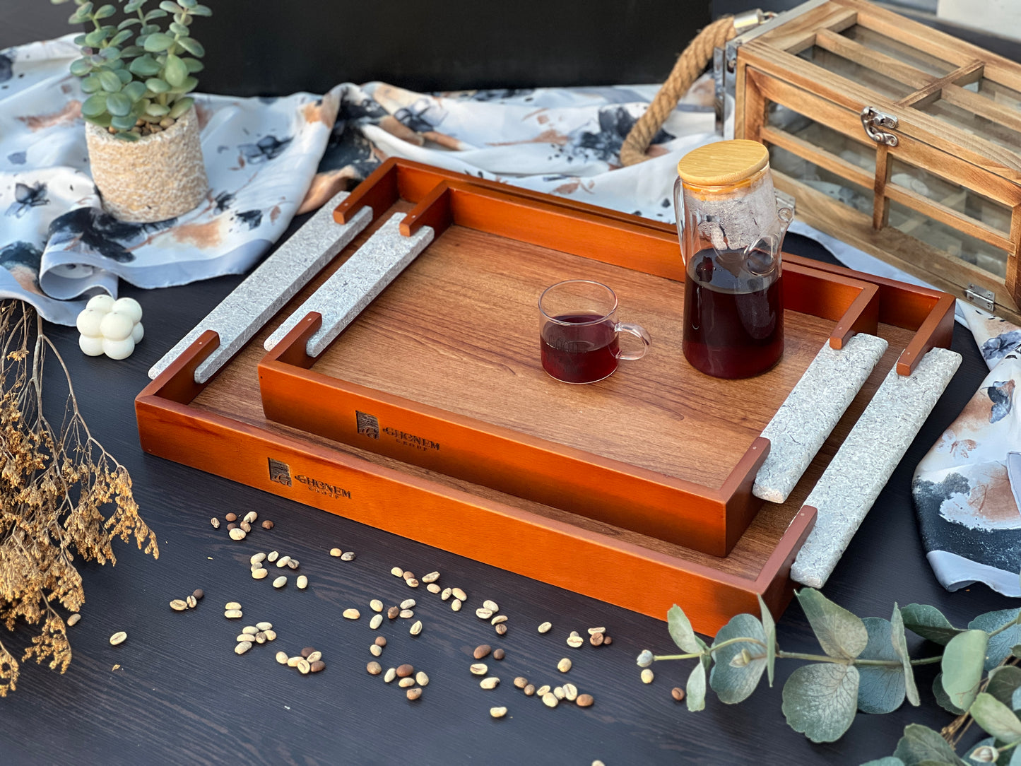 Granite Handle Wooden Tray