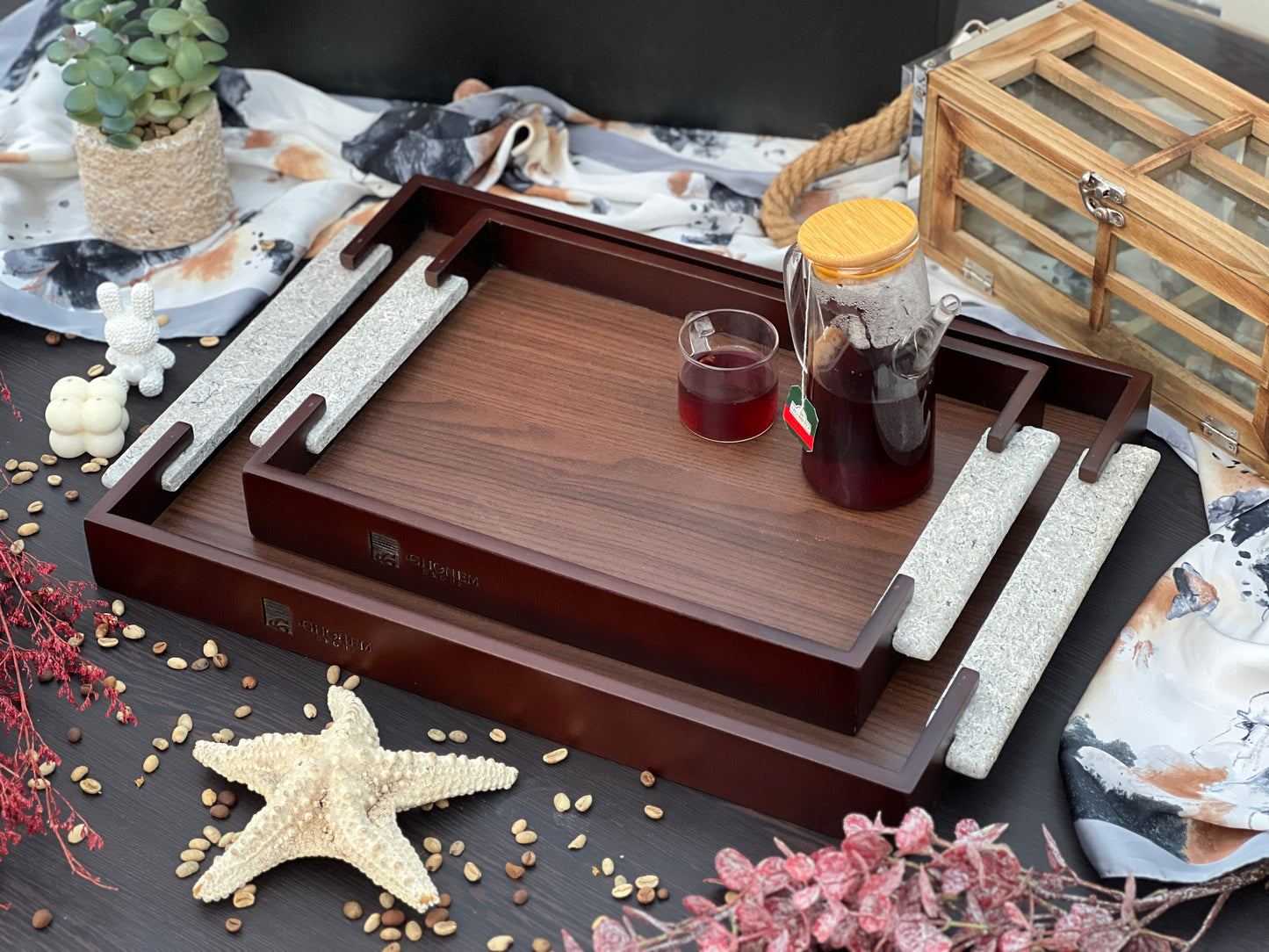 Granite Handle Wooden Tray