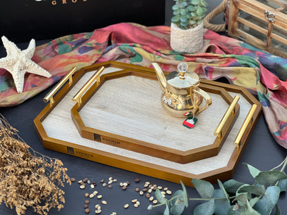 Octagonal Wooden Tray With Metal Handle