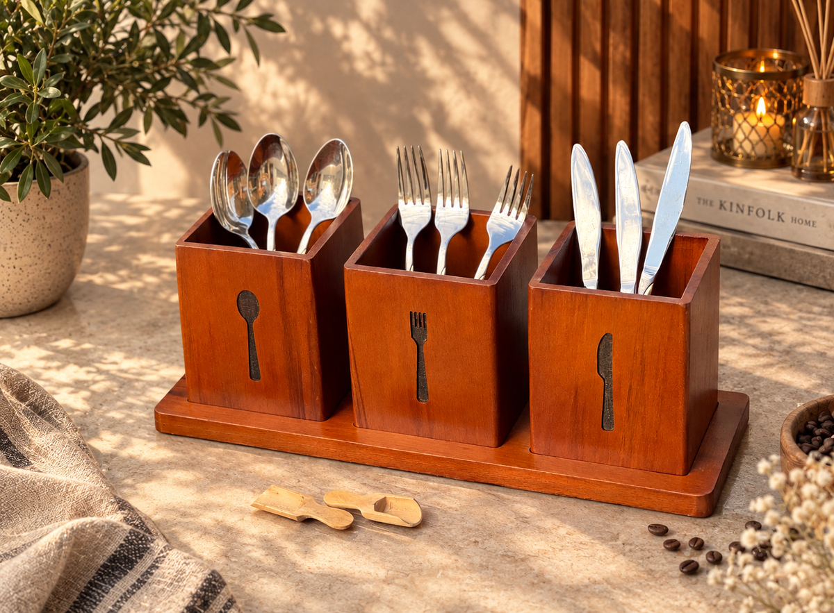 Wooden Cutlery Holder Set - Ghonem Group