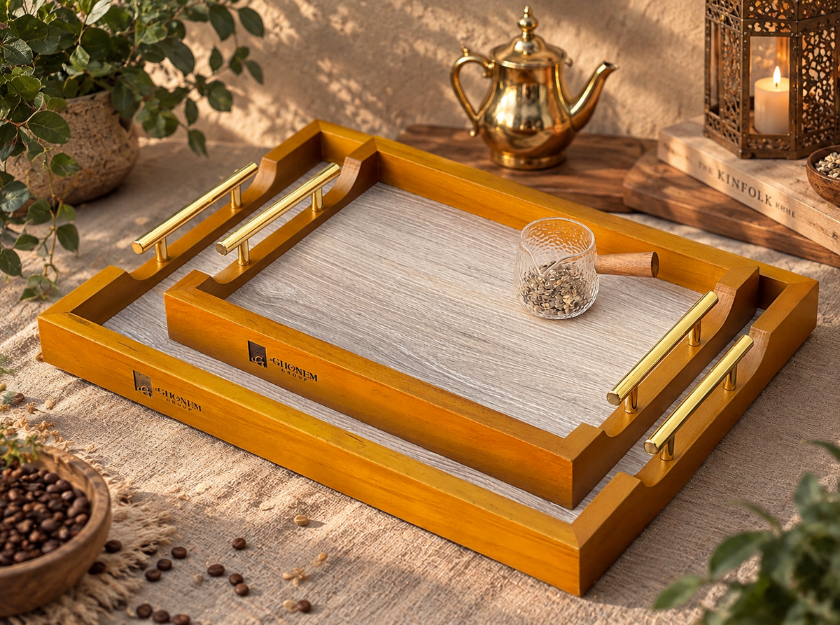 Wooden Tray With Metal Handle - Ghonem Group
