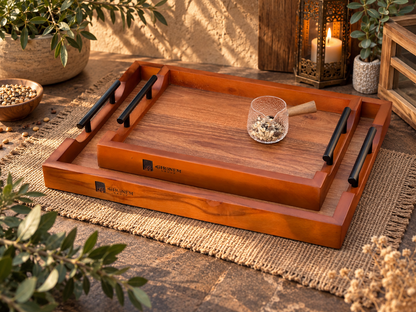 Wooden Tray With Metal Handle - Ghonem Group