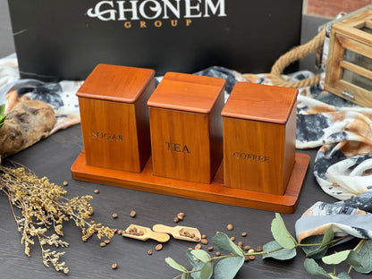 Wooden Tea, Coffee & Sugar Set
