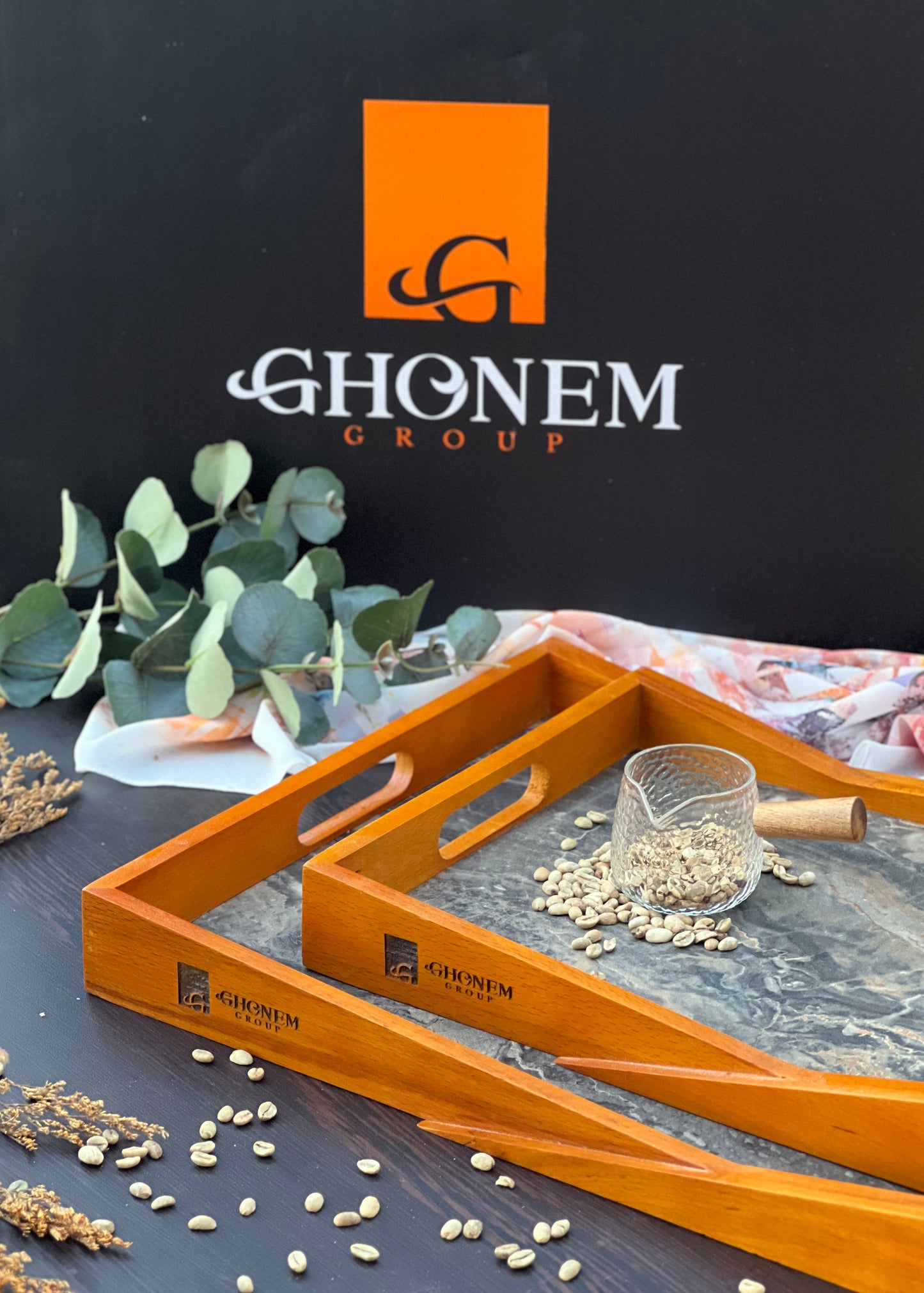 Triangular wooden tray