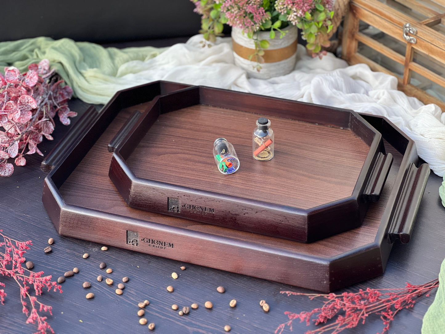 Octagonal wooden tray